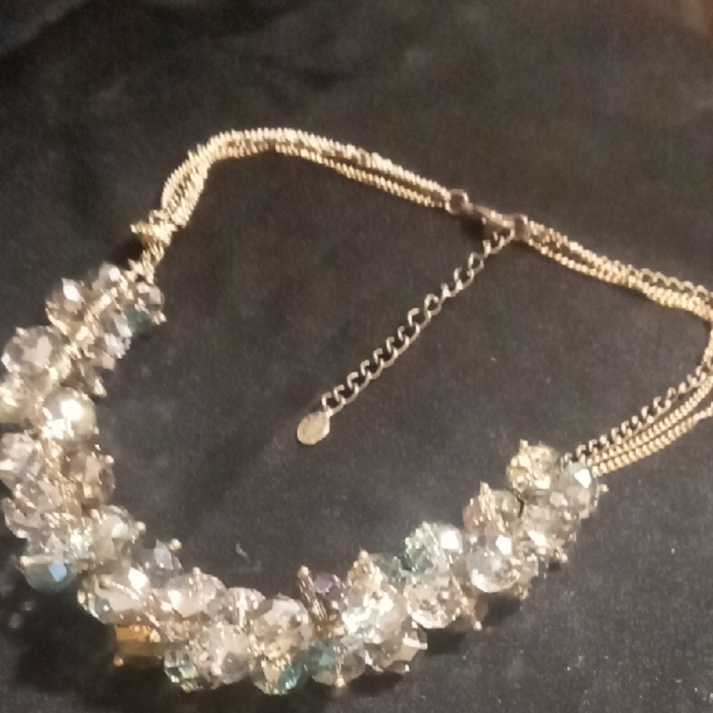 Ali Khan New York Gold and Silver layered Crystal collar Necklace.